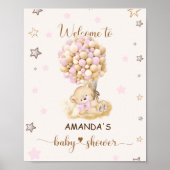 Poster Ours ballons roses baby shower Panneau de bienvenu (Devant)