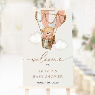 Poster Ours, Ballotte à air chaud rose, Baby shower d'acc