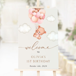 Poster Ours Bébé, Ballons Roses, Accueil Premier Annivers