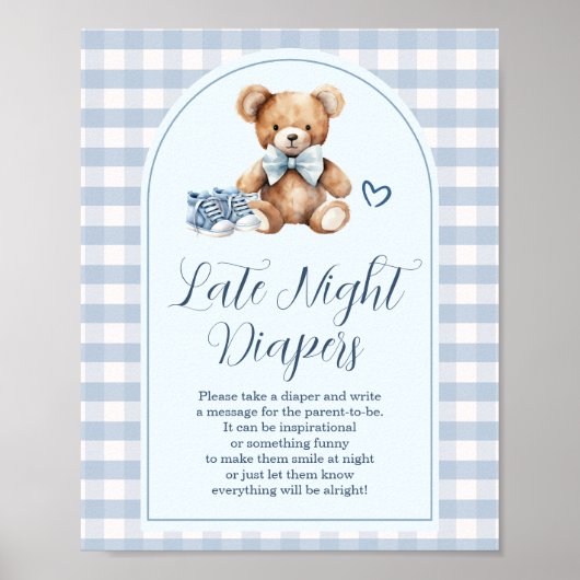 Poster Ours Bébé Chaussures Gingham Bleu Couches de Nuit (Devant)