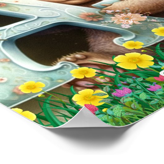 Poster Ours Bébé mignon en Whimsical tenant Alphabet A (Coin)