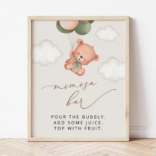 Poster ours bébé, ours en peluche, ballons verts, bar Mom