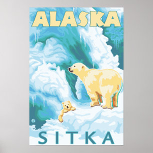Poster Ours blancs et CUB - Sitka, Alaska
