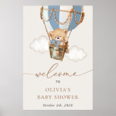 Poster Ours, Blue Hot Air Ballotte, Baby shower Bienvenue (Devant)