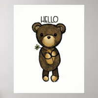 Ours Brown mignon tenant une Fleur Jaune