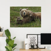 Poster Ours bruns oursons câlinant leur mère (Bureau à domicile)