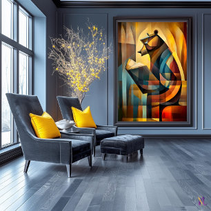 Poster Ours Charmant – Lecteur Cubiste en Profonde Réflex