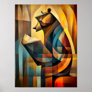 Poster Ours Charmant – Lecteur Cubiste en Profonde Réflex