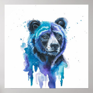 Poster Ours coloré aquarelle oeuvre d'art