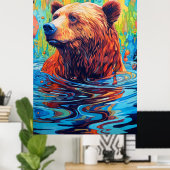 Poster Ours coloré Peinture Abstraite Cabine Art (Bureau à domicile)