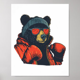 Poster Ours cool Avec Sungles Et Gants De Boxe Pour Garço