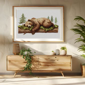 Poster Ours couchant doux Bois Pépinière Mur Art