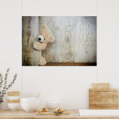 Poster Ours Cute Stuffé Mur Rustique En Bois (Cuisine)