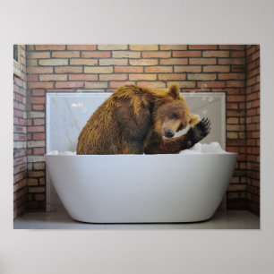 Poster Ours dans la baignoire Bain Bain de bulle Animal
