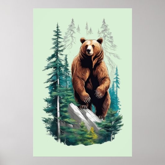 Poster Ours dans la nature forestière Amour (Devant)