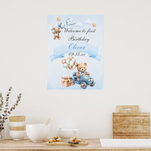 Poster Ours dans l'avion Blue Boys Anniversaire (Cuisine)