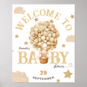 Poster Ours Dans Le Panier Baby shower Or Beige Accueil (Devant)