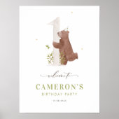 Poster Ours d'aquarelle Woodland Premier anniversaire Bie (Devant)