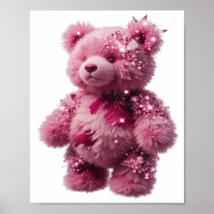 POSTER OURS D'ARGENT À LA MODE AVEC CRISTAUX ROSE