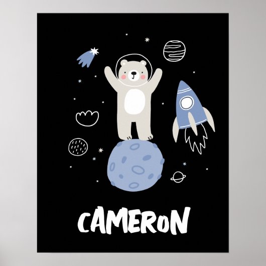 Poster Ours de dessin animé mignon dans l'espace (Devant)