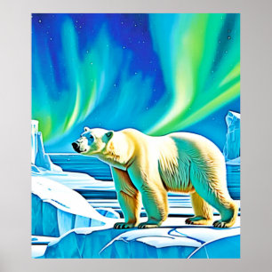 Poster Ours de l'Arctique Lumières du Nord