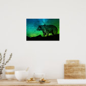 Poster Ours De Nuit Et Aurora Borealis (Cuisine)