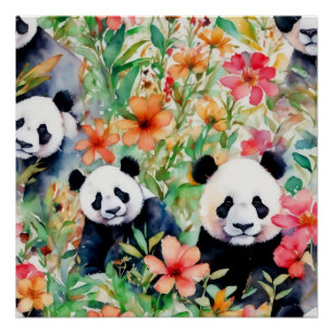 Poster Ours de panda aquarelle