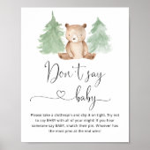 Poster Ours des bois Ne pas dire jeu de baby shower Poste (Devant)