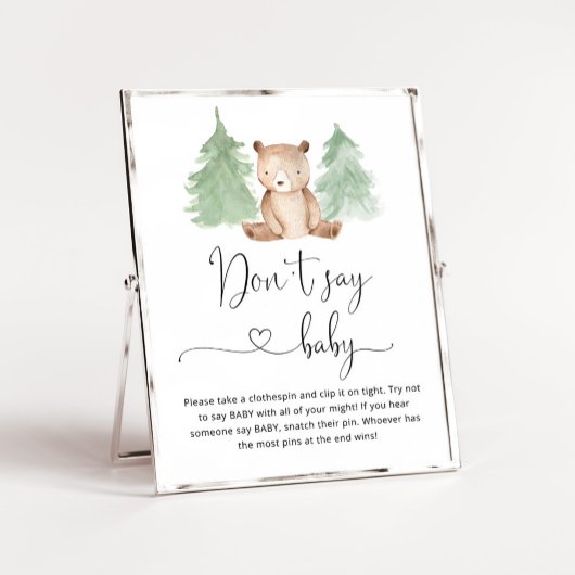 Poster Ours des bois Ne pas dire jeu de baby shower Poste