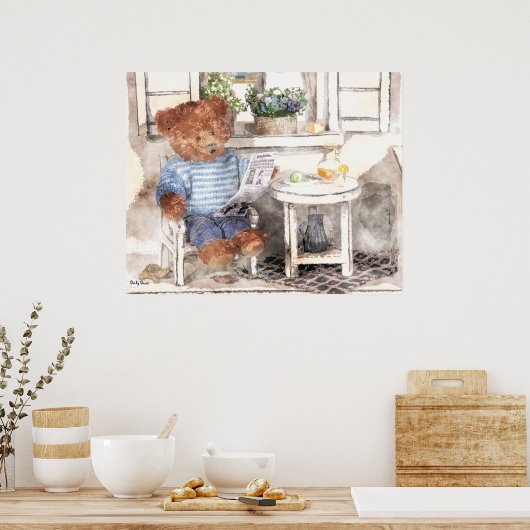 Poster Ours Dinky Aquarelle - Lecture Ours (Cuisine)