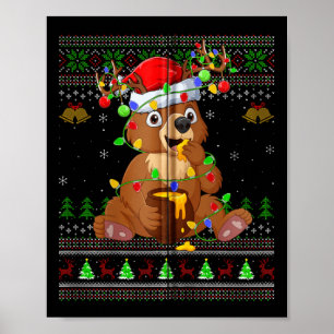 Poster Ours Doux moche Lumières Noël Ours de Chapeau de P