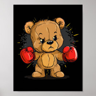 Poster Ours En Colère Avec Gants De Boxe Pour Garçons Et