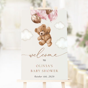 Poster Ours En Conflit, Ballons Roses, Baby shower D'Accu