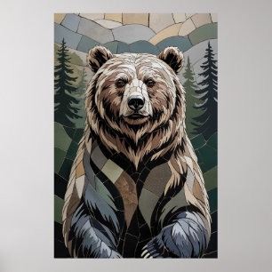 Poster Ours en mosaïque de pierre de la forêt