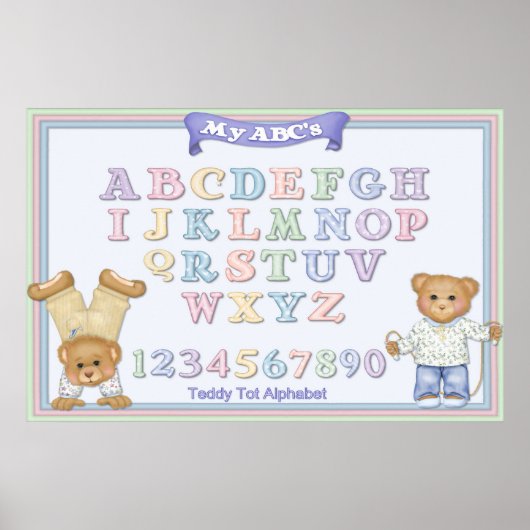 Poster Ours en peluche amusants alphabet pastel (Devant)