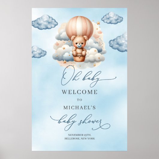 Poster Ours en peluche aquarelle accueil montgolfière (Devant)