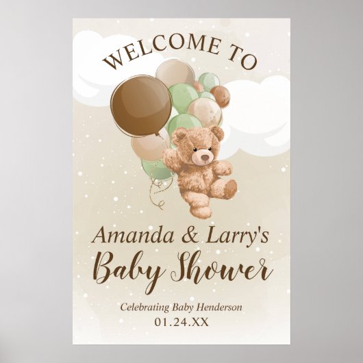 Poster Ours en peluche avec des ballons verts et Brown Bi (Devant)