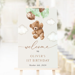 Poster Ours en peluche, Ballons verts, accueil pour le pr