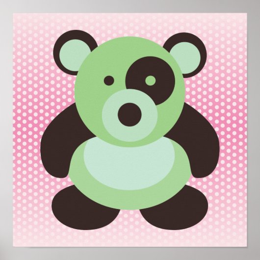 Poster Ours en peluche bébé vert menthe et rose (Devant)