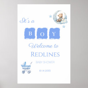 Poster Ours en peluche bleu C'est un garçon Baby Shower