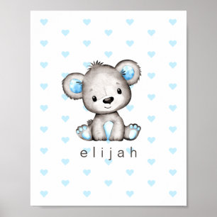 Poster Ours en peluche bleu personnalisé pour bébé garçon