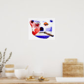 Poster Ours en peluche cubain avec cigar, avec drapeau cu (Cuisine)