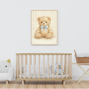Poster Ours en peluche de la nurserie bohème vintage aqua