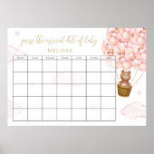 Poster Ours en peluche devinez la date prévue ballons ros (Devant)