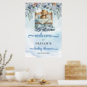 Poster Ours en peluche en berceau baby shower bleu poussi (Cuisine)