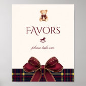 Poster Ours en peluche favoris rouge ruban doré carreaux (Devant)
