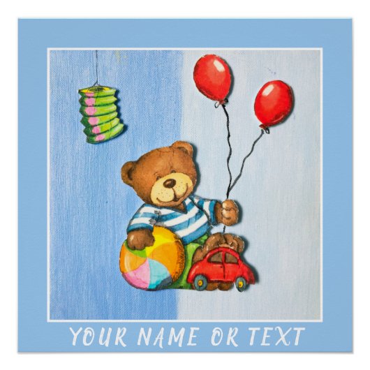 Poster Ours en peluche mignon avec Balloons Ball Car Enfa (Devant)