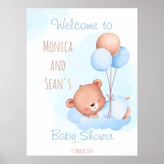 Poster Ours en peluche mignon Pastel avec baby shower de  (Devant)