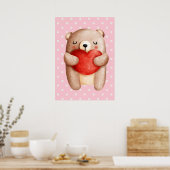 Poster Ours en peluche mignon portant un coeur rouge (Cuisine)