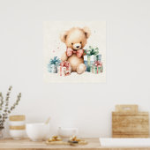 Poster Ours en peluche mignonne avec cadeaux de Noël (Cuisine)